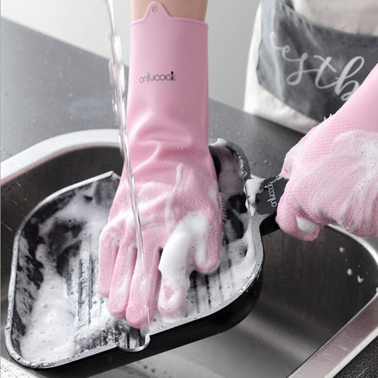 Thick silicone dishwashing gloves